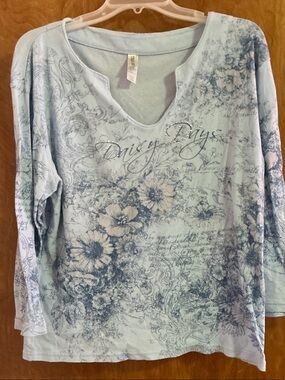 Light Blue Floral Long-Sleeve Tee